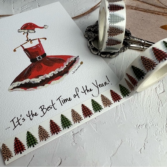 Buffalo Plaid & Leopard Print Trees, Christmas, Washi Tape, 1 Roll - Picture 8 of 8